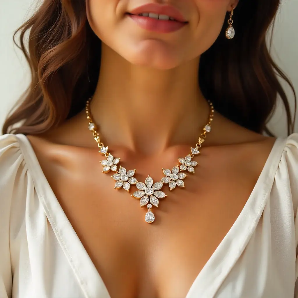 Radiant Gold Floral Diamond Necklace - Image 2