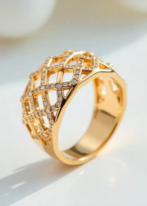 Elegant Gold Diamond Lattice Ring