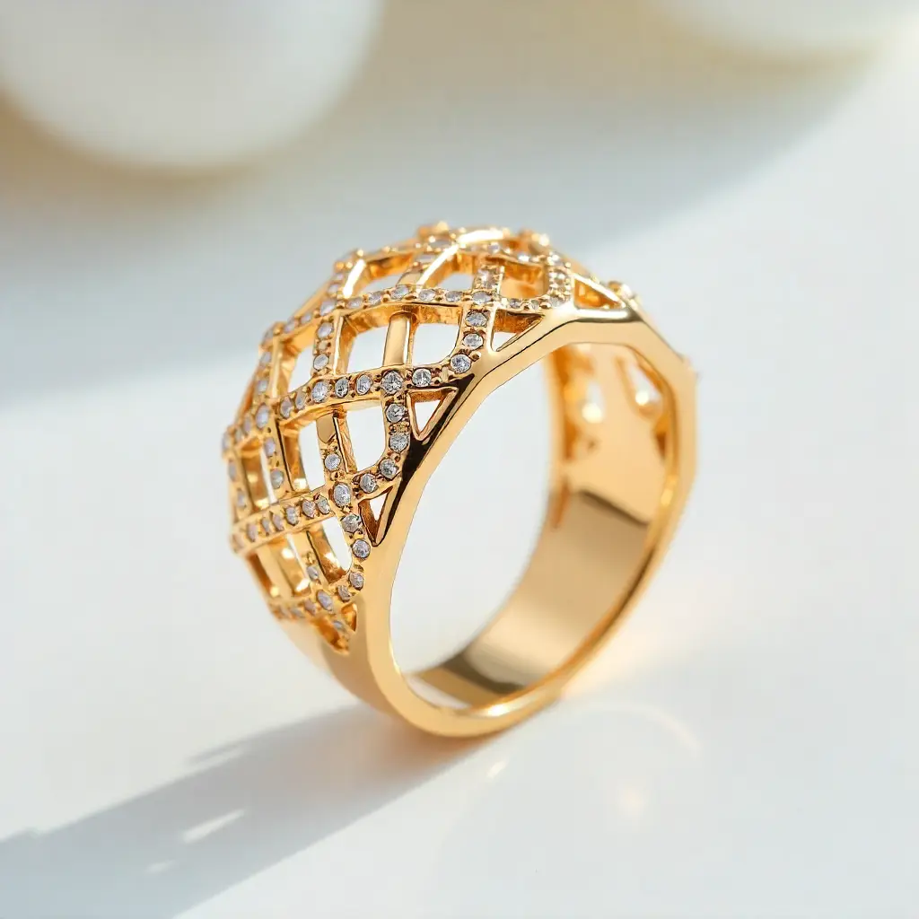 Elegant Gold Diamond Lattice Ring
